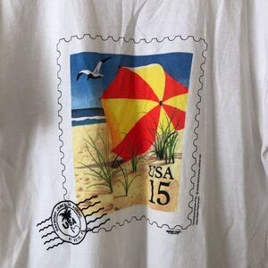 Vintage Fruit of the Loom Unisex White 1990 USA 15 cent Stamp T-Shirt Sz XL